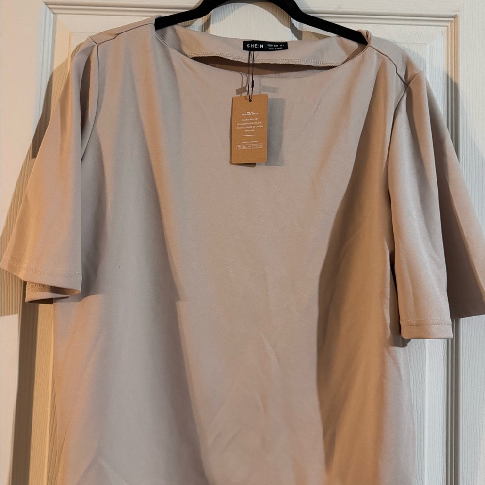 SHEIN Tan Blouse with Flared Sleeves and Relaxed Fit